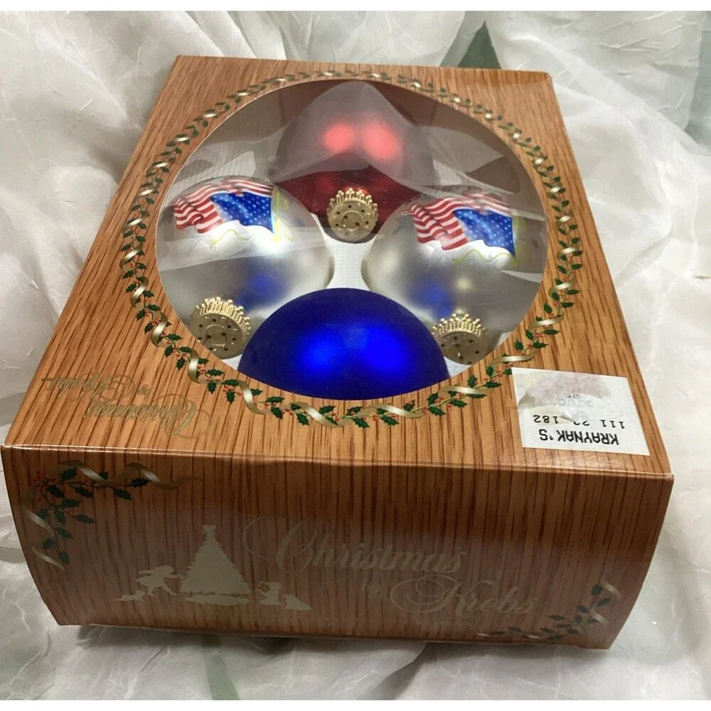Krebs Glass Patriotic Christmas Ornament God Bless America 3